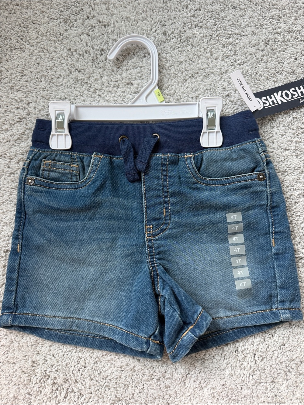 OshKosh B'gosh Blue Denim Pull-On Shorts with Navy Waistband - 4T
